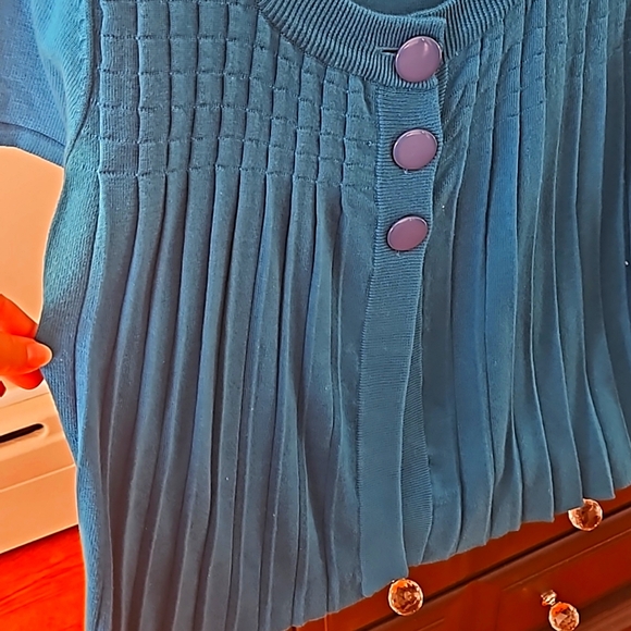 Cotton short sleeve turqoise Kim Rogers sweater - Picture 4 of 5